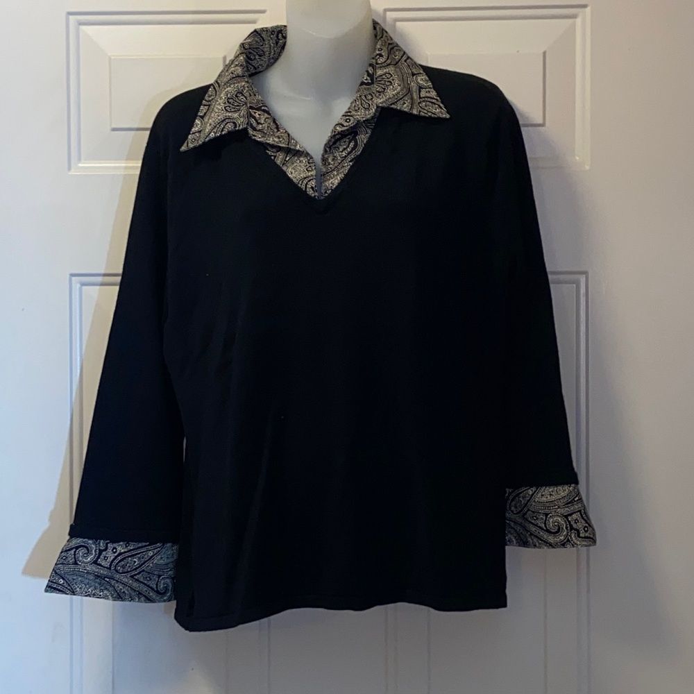 Notations Woman Black Shirt with Paisley Collar Size Approximate XXL